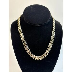 Reversible Link Collar Necklace Gold Silver Two-Tone Metallic Flat Chain 18in